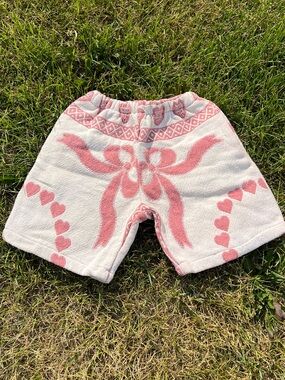 Upcycled Cotton Tapestry Shorts- Pink bow